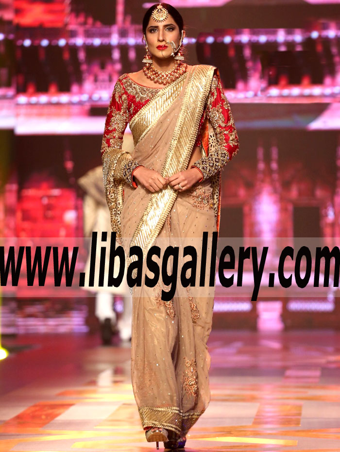 Distinguished Wedding Saree with Flourishing Embellishments for Wedding and Special Occasions