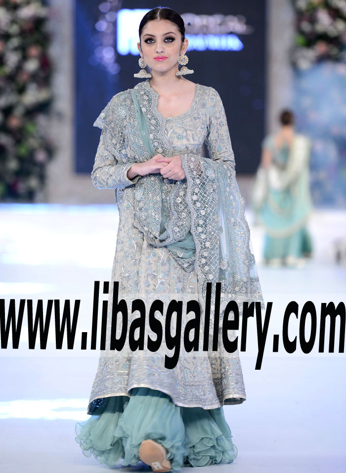 Sensational Bridal Anarkali Dress with Gorgeous Lehenga for Walima or Reception