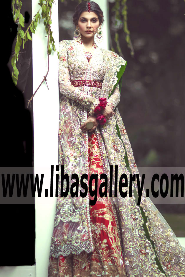 Splendorous Red Clover Pakistani Bridal Lehenga