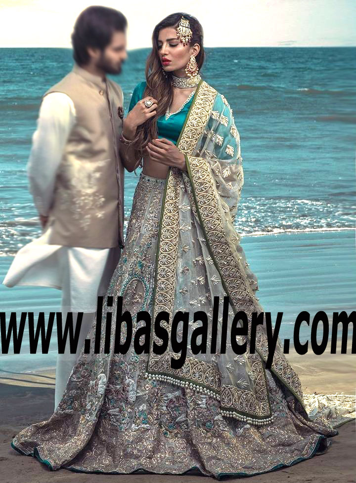 Ideal Light Ecru Arum Pakistani Designer Bridal Dress