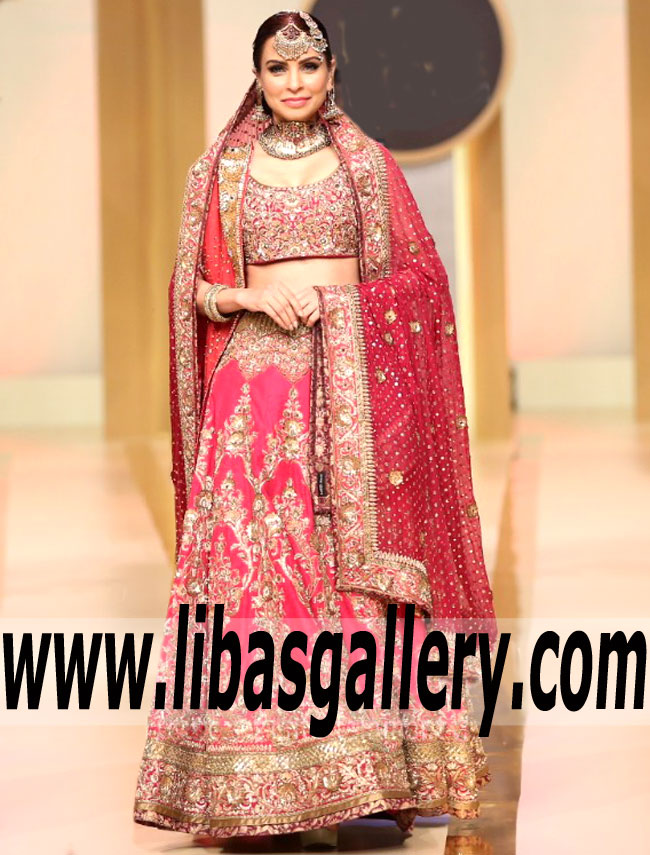 Zaheer Abbas Classic Red Bridal Wear Lehenga Choli-Zaheer Abbas Designer Bridal Dress-Bridal Couture Week 2017 Online Shopping Wixom Michigan MI US
