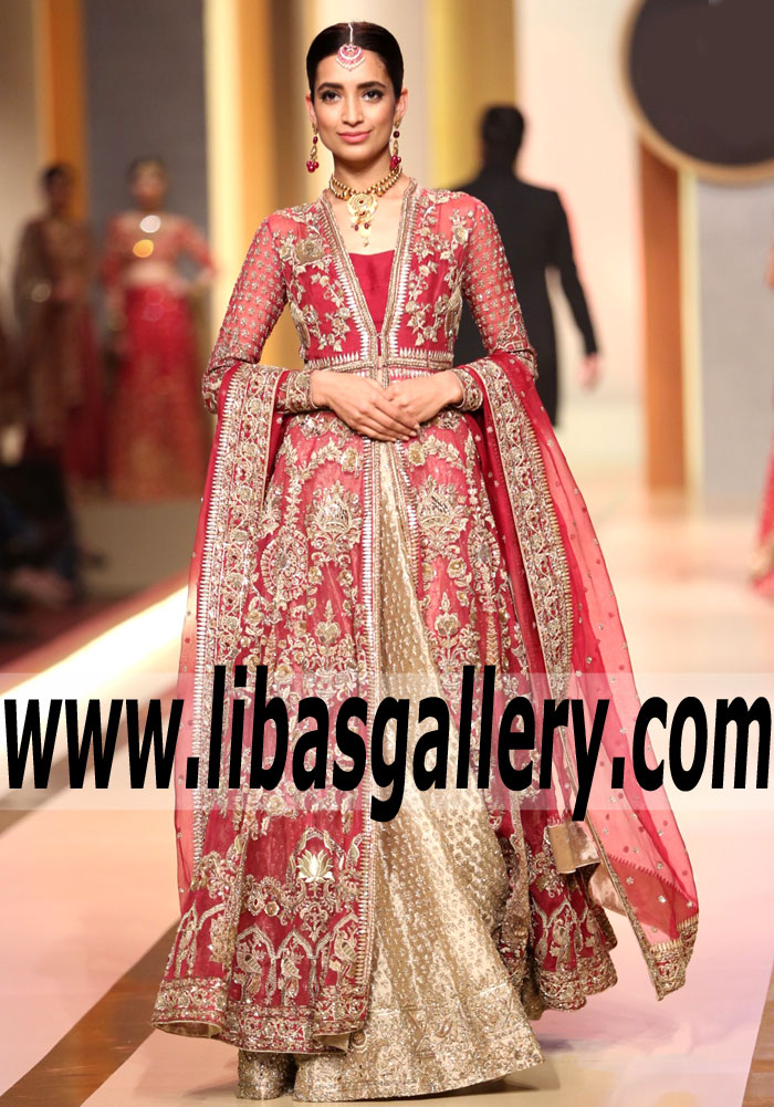 Lavish Cardinal Carnation Bridal Gown