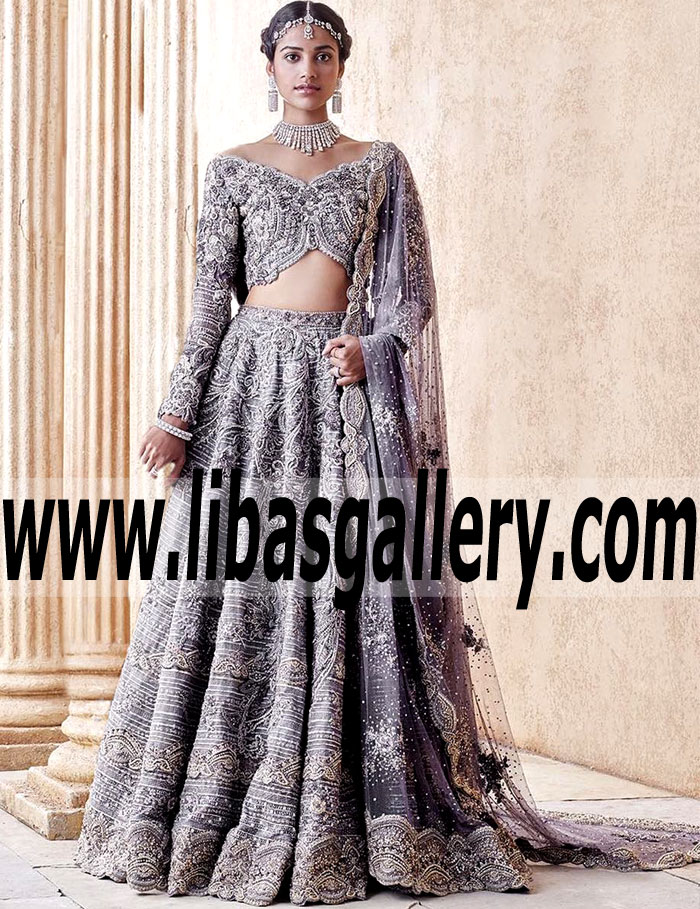 Majestic Taupe Gray Viceroy Bridal Lehenga Choli