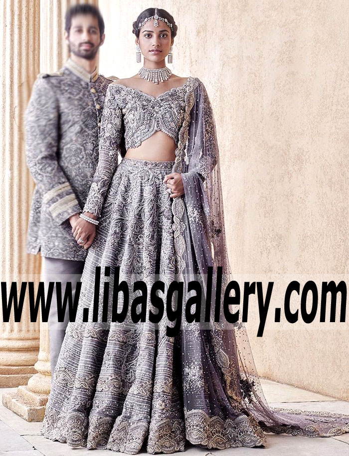 Majestic Taupe Gray Viceroy Bridal Lehenga Choli