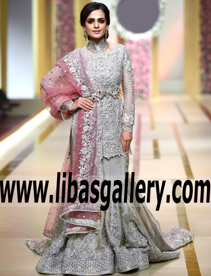 Marvelous Gray Zantedeschia Fish Tail Lehenga
