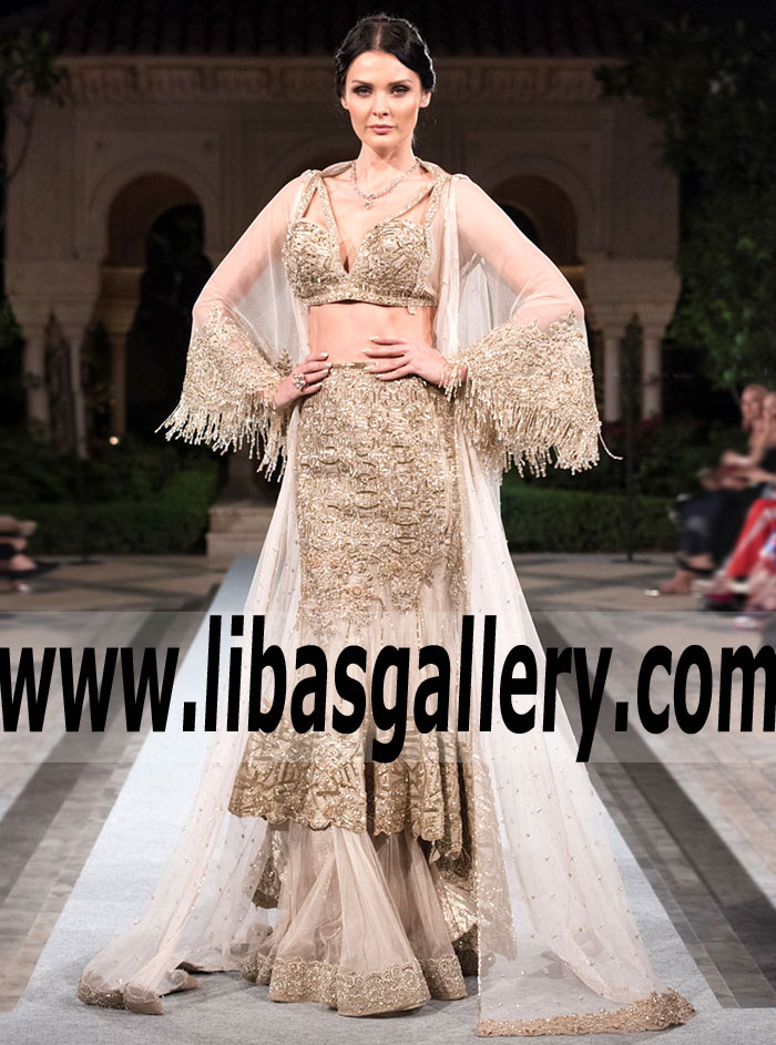 Beauteous Ivory Mirage Bridal Wear for Reception faraz manan Hand Embellished Lehenga Dress Riyadh Saudia Arabia Designer Clothing Shop