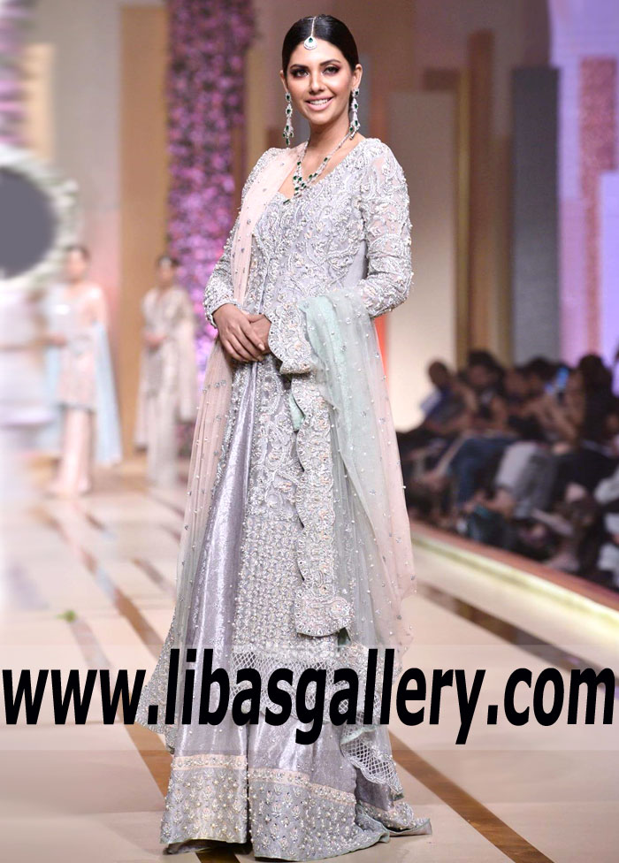 Spectacular Lavender Gray Carnations Bridal Anarkali