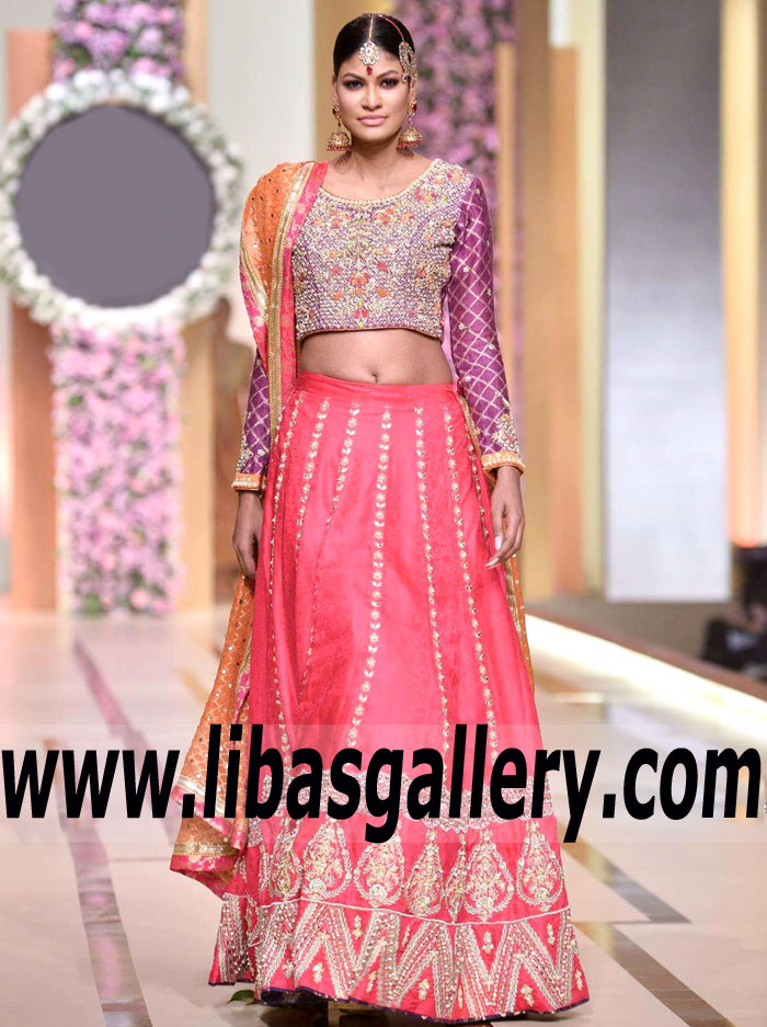 Pleasant Crimson Asiatic Lily Bridal Lehenga