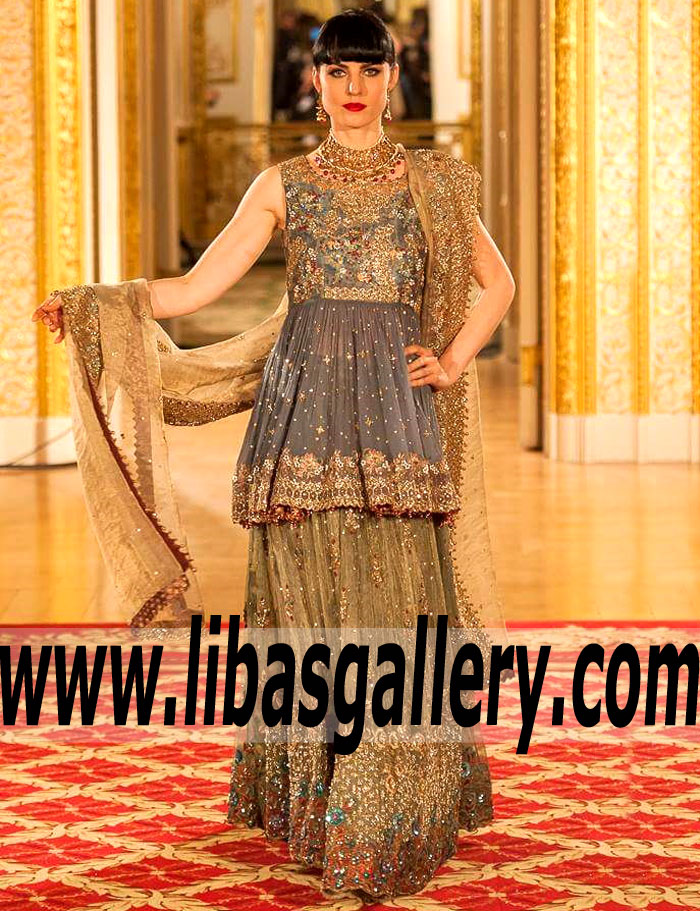 Dreamy Blue Eryngium Bridal Peplum Dress