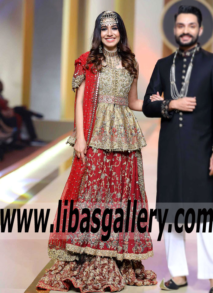 Breathtaking Carmine Ecru Celosia Bridal Anarkali 