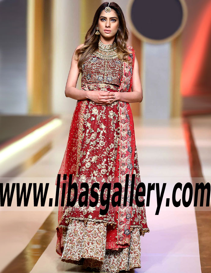 Fabulous Rose Carnation Bridal Dual-layered Sharara