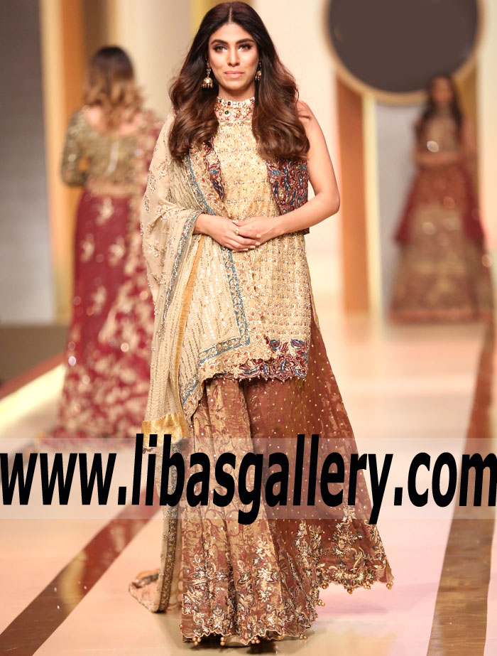 Gorgeous Bridal Sharara for Walima Umsha by Uzma Babar Wedding Sharara Collection Manchester London UK