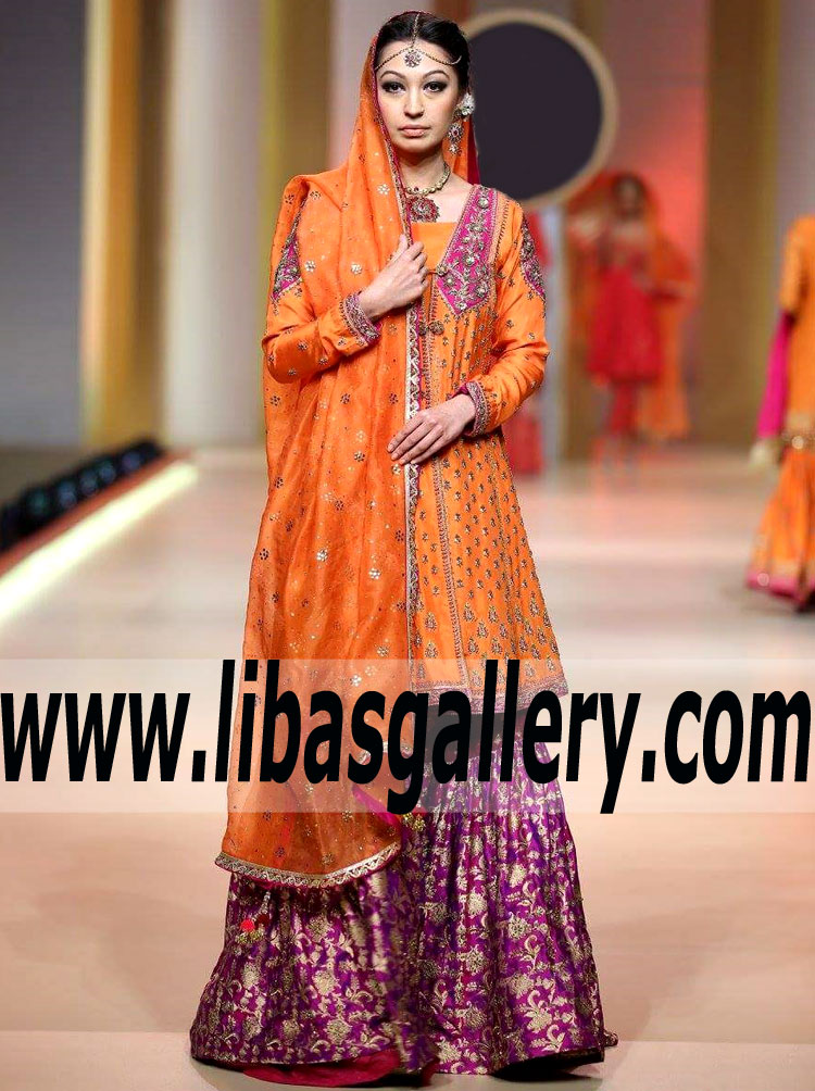 Fabulous Orange Carnation Bridesmaid Gharara