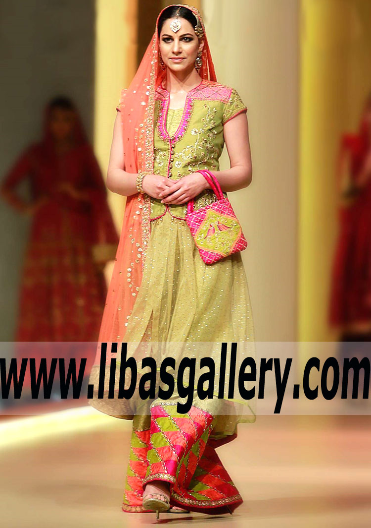 Classy Lime Zinnia Bridal Anarkali Dress