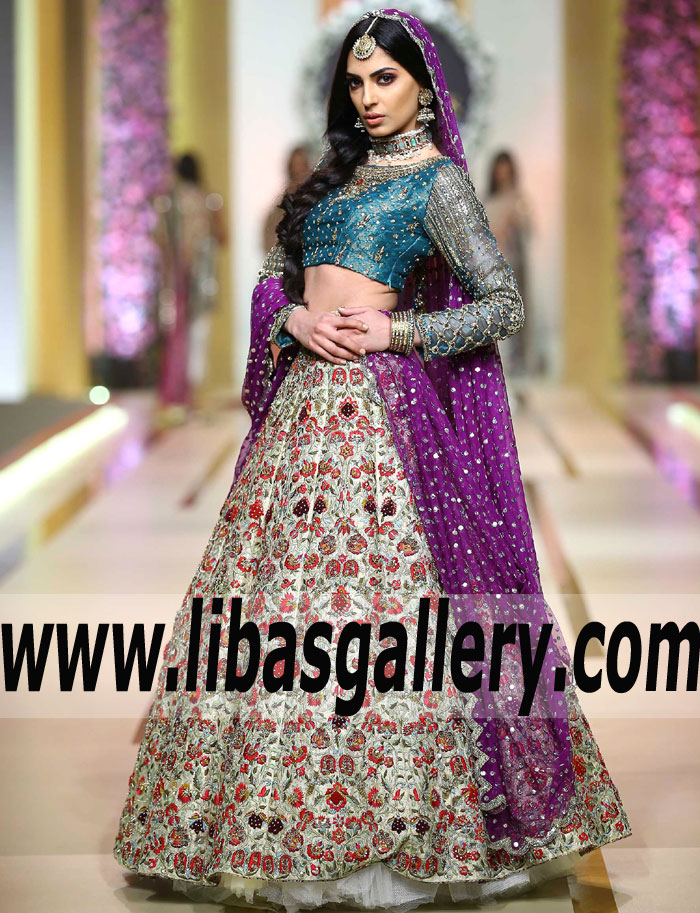 Pleasance Off White Chrysanthemum Bridal Lehenga
