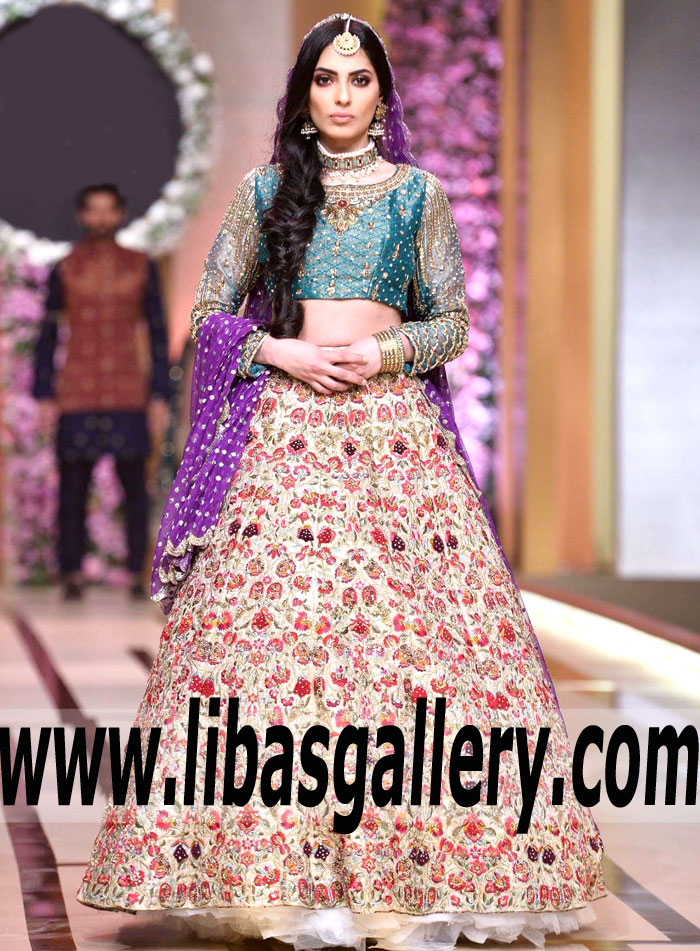 Pleasance Off White Chrysanthemum Bridal Lehenga
