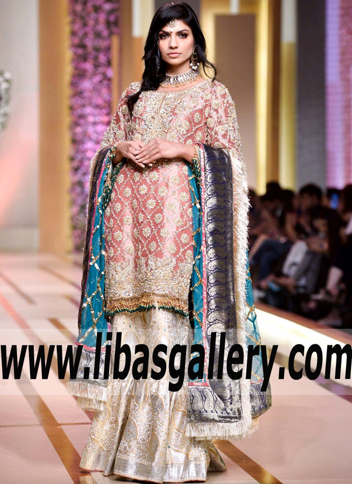 Awesome Coral Carnation Bridal Gharara