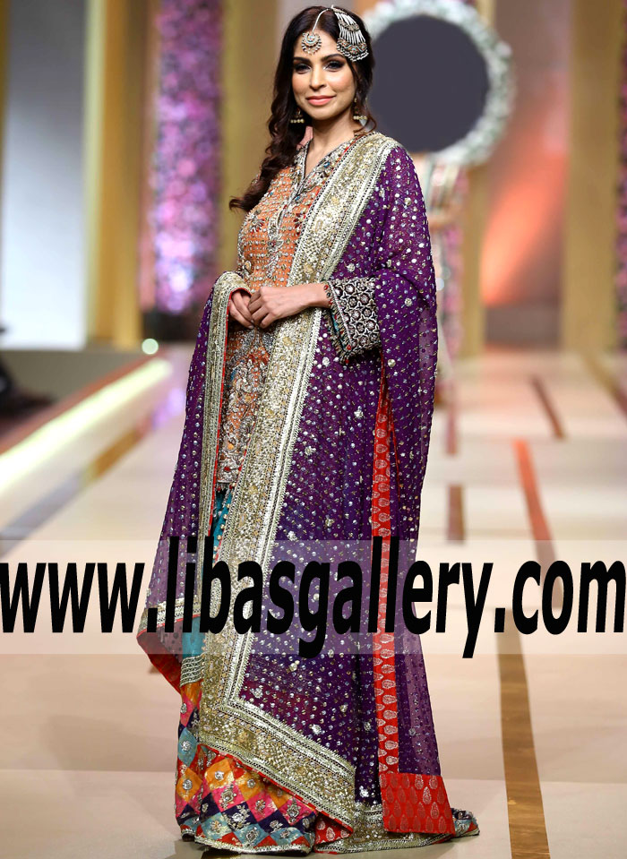 Desirable Burnt Orange Aster Bridal Chatapatti Gharara