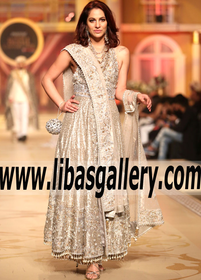 Stunning Fawn Dahlia Bridal Anarkali Dress