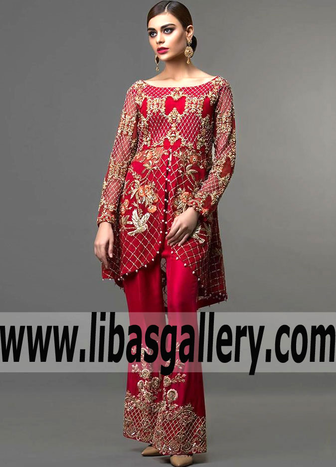 Classy Cornell Red Aster Anarkali Peplum Dress