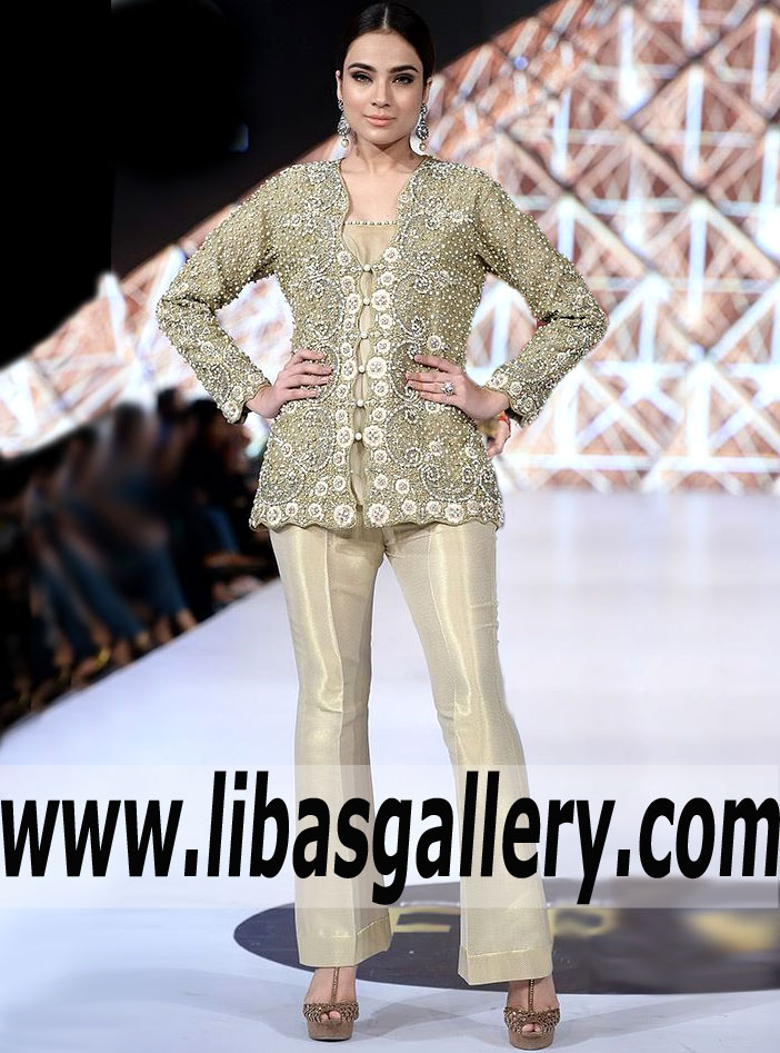 Deepak Perwani Beautiful Gold Party Wears for Evening and Formal Events Atlanta Georgia GA Pakistani Party Wear