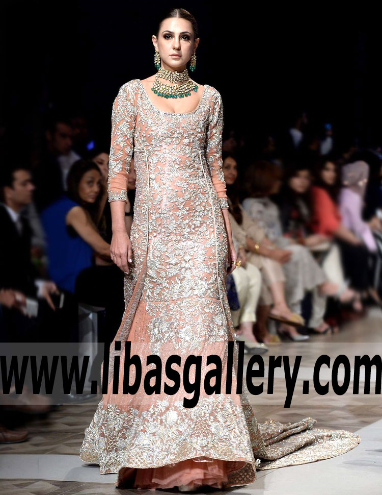 Glorious Peach Eryngium Mermaid Wedding Gown