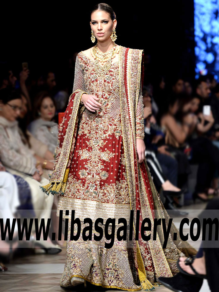 Heavenly Red Zantedeschia Asian Bridal Lehenga