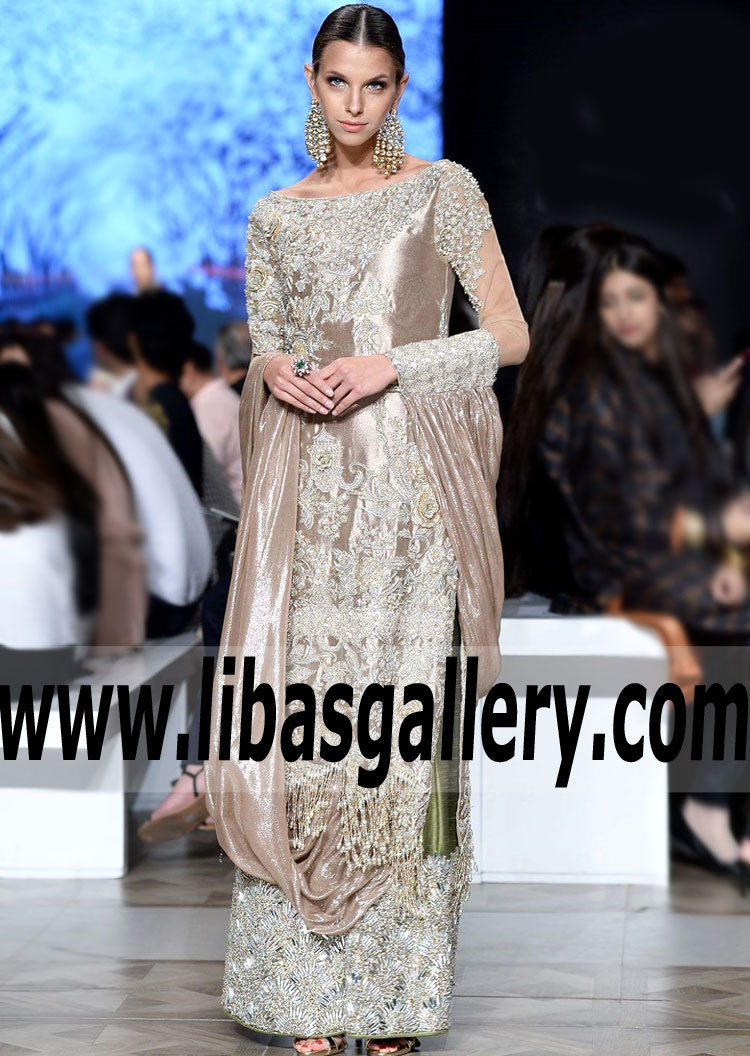 Sara Rohale Asghar Elegant Long Dress with Beautiful Embellished Lehenga Elegant Wedding Guest Dresses Orlando Florida USA