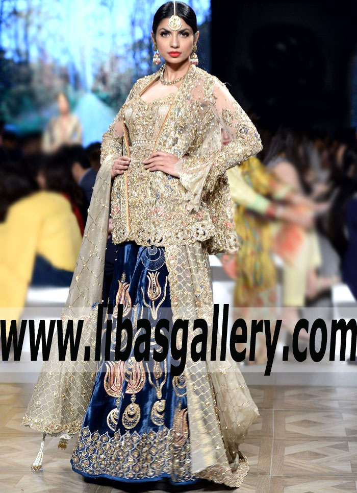 Stunning Bridal Wear with Velvet Lehenga Skirt for Wedding and Special Occasions | Buy Online Nickie Nina Wedding Dresses | formal Wear Dresses Collection PFDC Toronto Canada