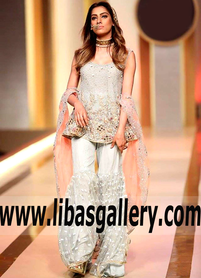 Buy Pakistani Style Designer Teal Blue Sharara - Peplum Sharara Suit –  Empress Clothing