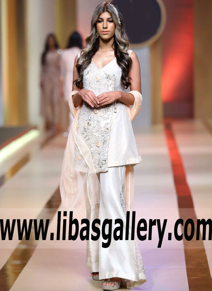 Marvelous Pakistani Party Wear Dresses Ivory Carnation Angrakha Miami Florida USA