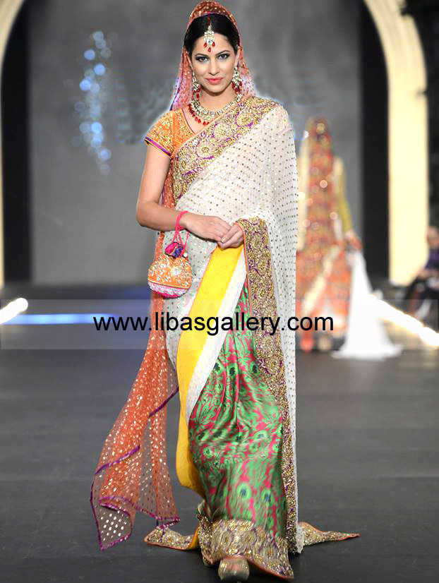 Online Store for Sarees Designer Bridal Dresses 2013-2014 Sarees Pakistan At PFDC L`Oreal Paris Bridal Week 2013-14 By Nomi Ansari Bridal Sari Collection USA, UK, Canada, Australia