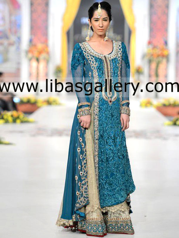 Teal Claudia Designer Anarkali Suits Lehenga