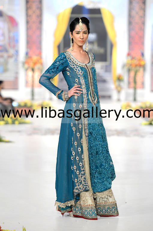 Teal Claudia Designer Anarkali Suits Lehenga