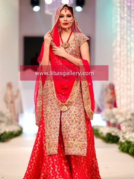 Fahad Hussayn Red Bridal Dress Collection,Fahad Hussayn Deep Red Shaadi Lehenga, Fahad Hussayn Blood Red Shadi Suits Online Shop in Norfolk USA