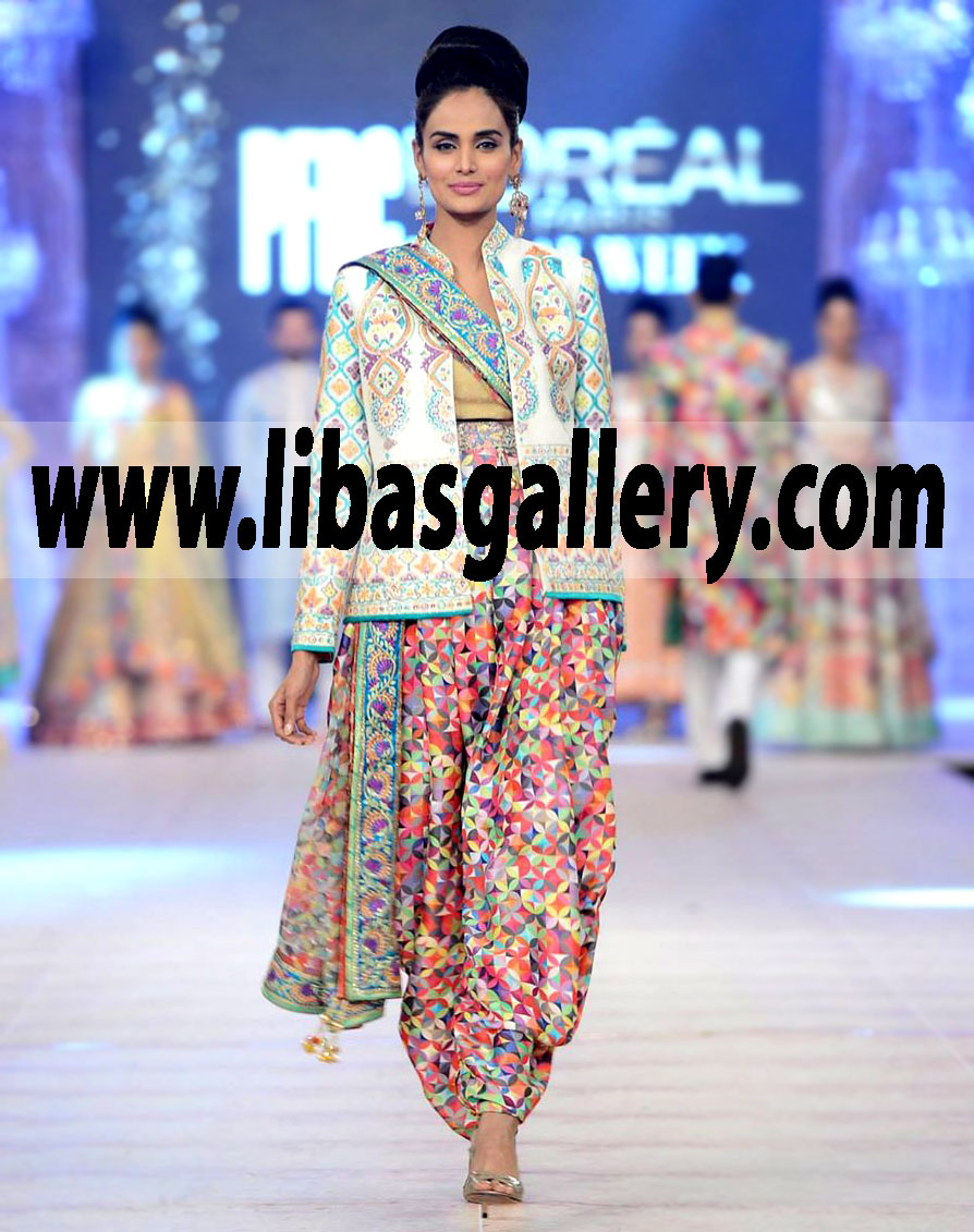 New Arrivals Party Dress with Dhoti Shalwar Embroidered Jacket 