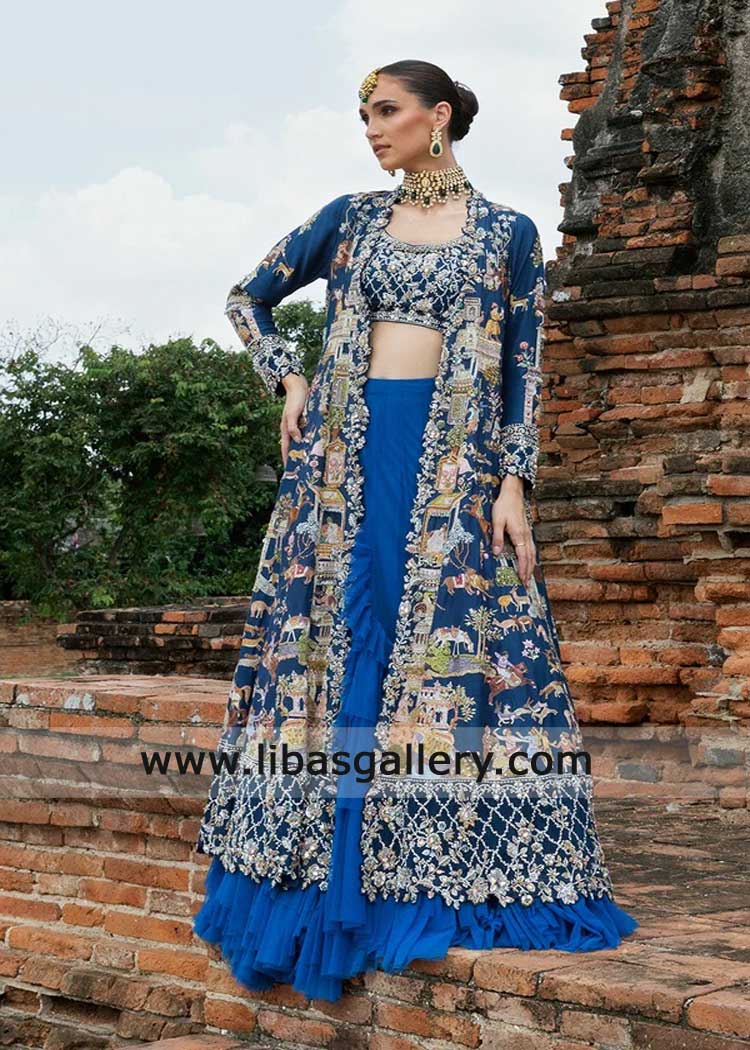 Mughal hunting Inspired Navy Blue embroidered Jacket