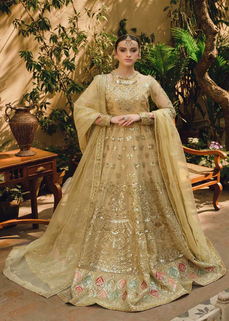 Embroidered organza outfits with dupatta for mehndi occasion and nikah