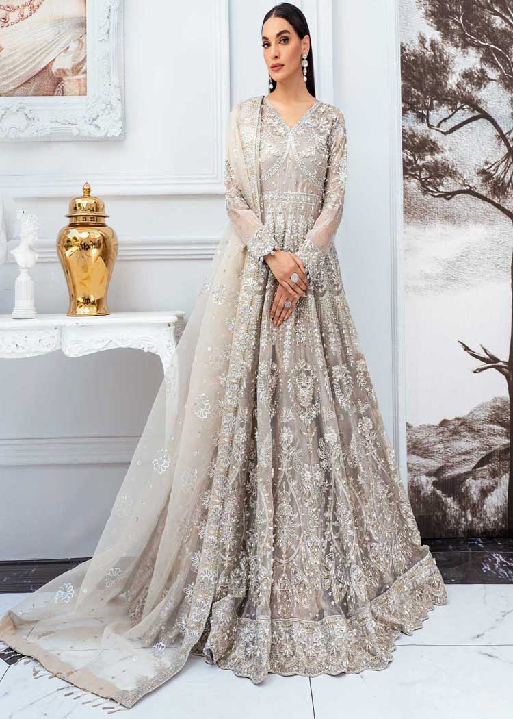 Embroidered organza long gown and dupatta for nikah mehndi event