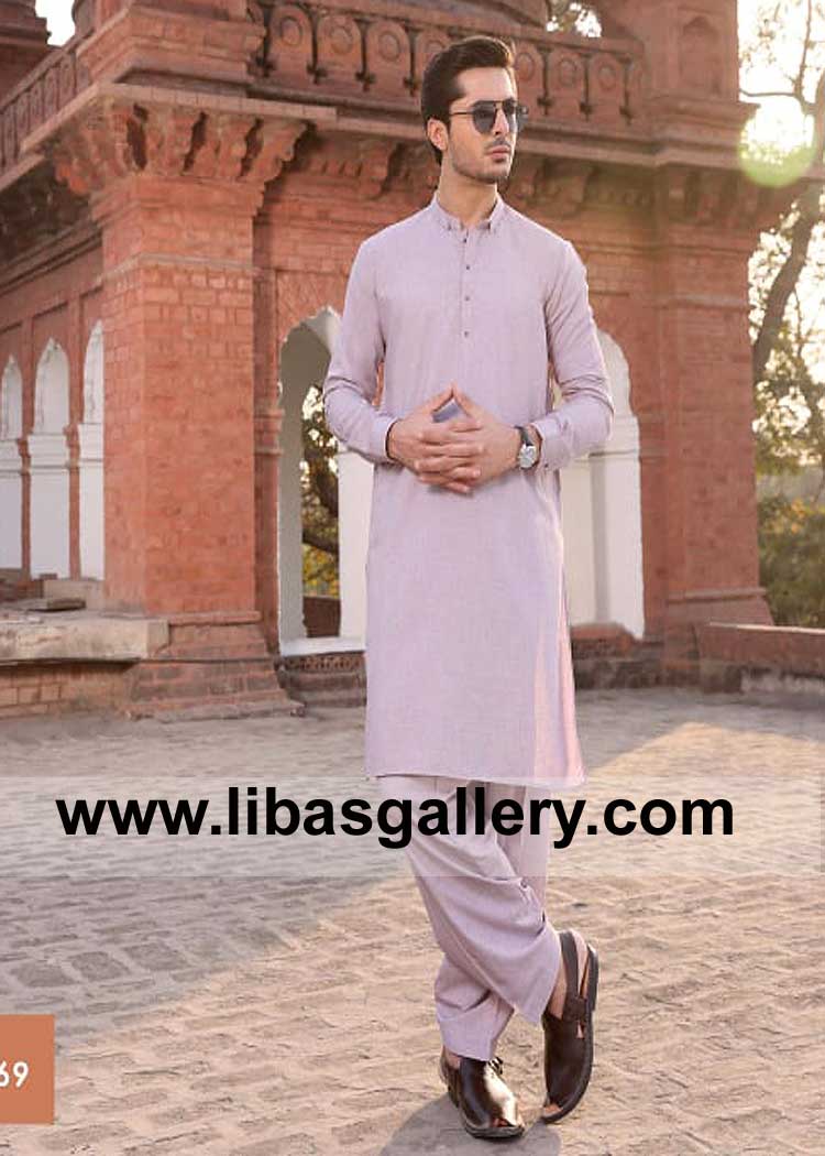 Slim fit Style Purple shade Men Kurta Pajama Suit for Eid