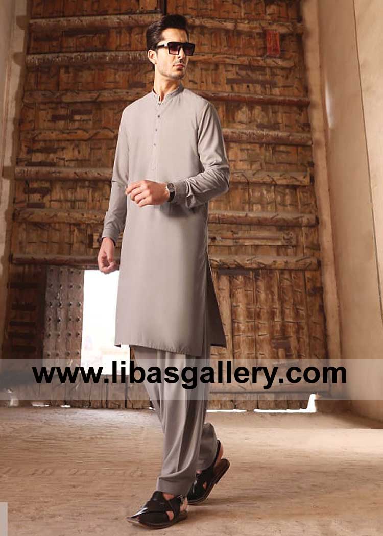 Men Kurta Shalwar suit with Square Hem Style Slim fit