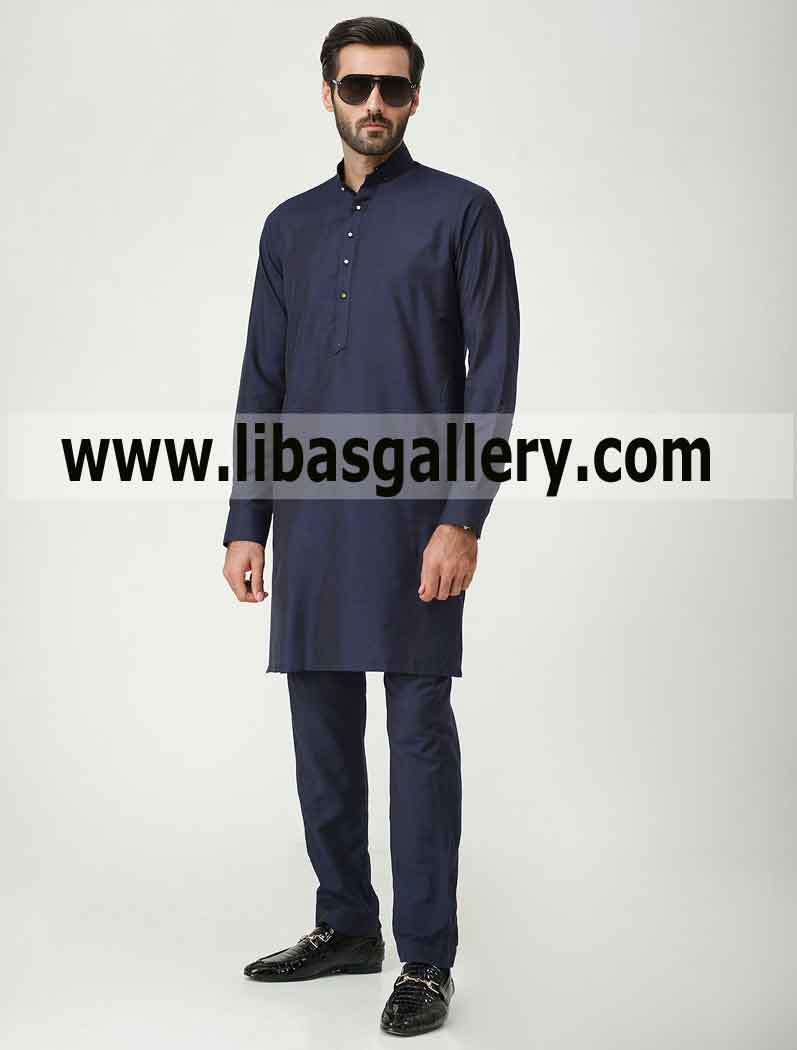 blue color wash and wear classic fabric stitched kurta pajama for man and boys all sizes available to ship uk usa uae