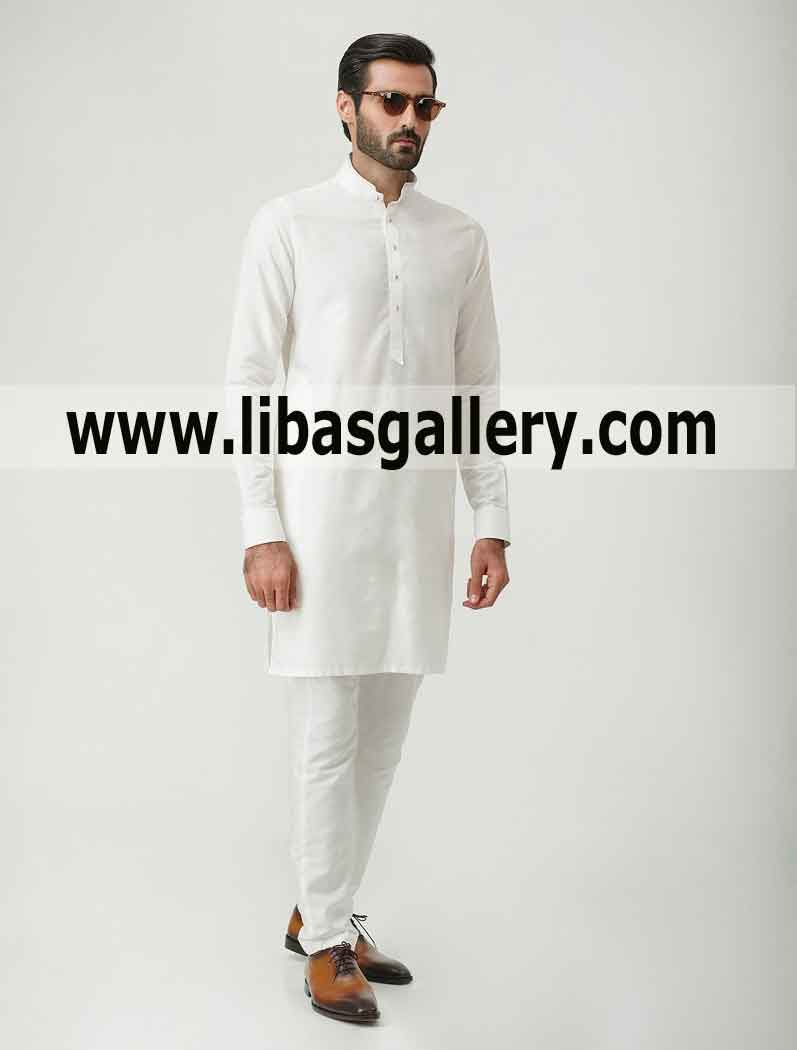 pakistani off white wash and wear kurta pajama style with kameez style cuff for gents asia europe america