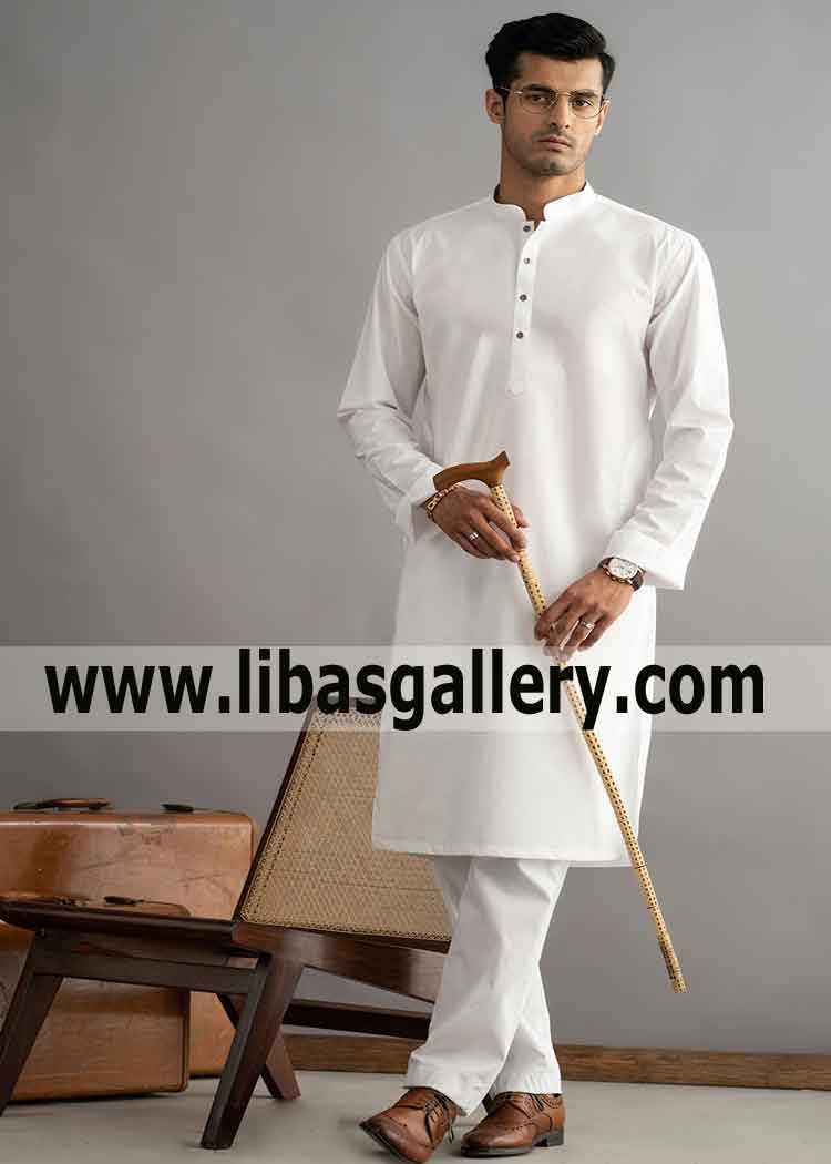 Gents traditional white kurta pajama in wash and wear and pure cotton fabric for hot summer season london liverpool UK