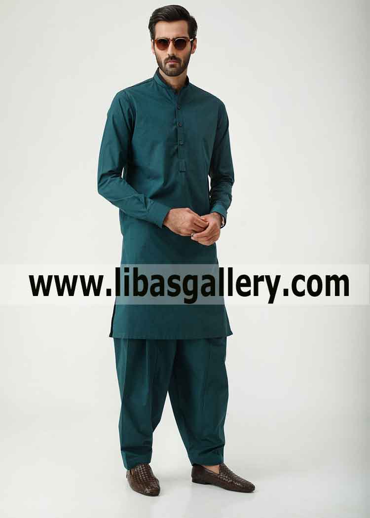 dark green super quality wash and wear fabric kurta shalwar suit hasnain lehri model delivery worldwide uk saudi arabia france 