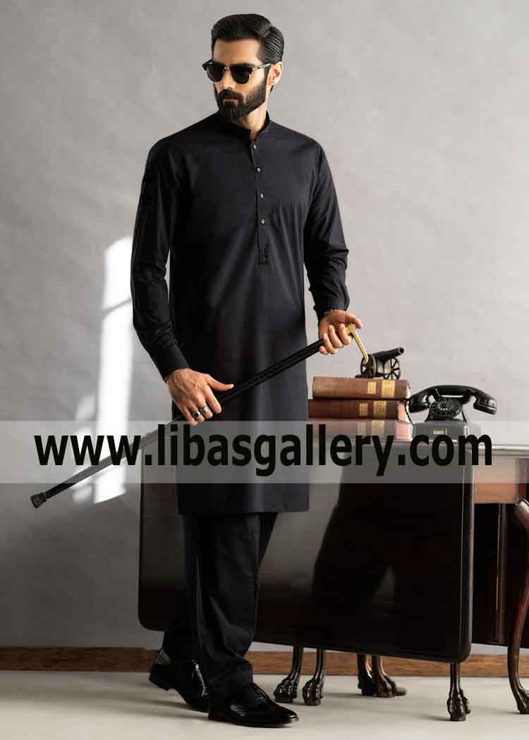 Gents simple black kurta shalwar dress for family dinner and surprise order your size kurta shalwar at libas gallery uk usa canada