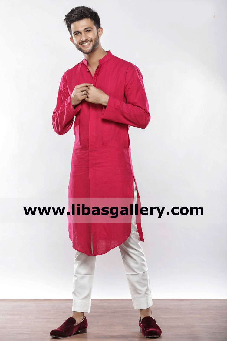 Red kurta front open slit new modern style for fashionable gents
