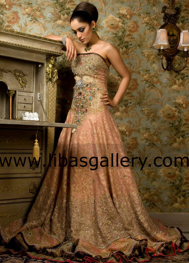 Salmon Ritzy Latest Bridal Wear