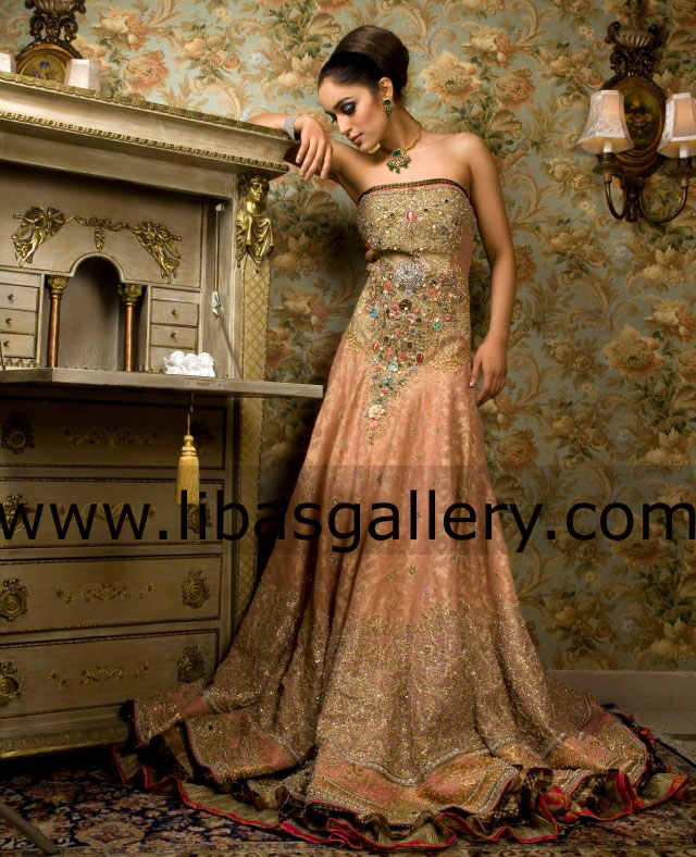 Salmon Ritzy Latest Bridal Wear