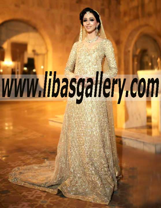 Glittering Bridal Wear Gown for Reception and Valima
